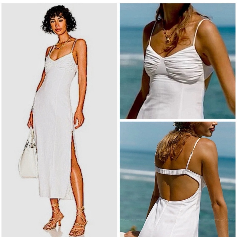 LSPACE REVOLVE DAHLIA DRESS LINEN BACK CUT OUT CREAM ELASTIC BK STRAP SMALL NWT